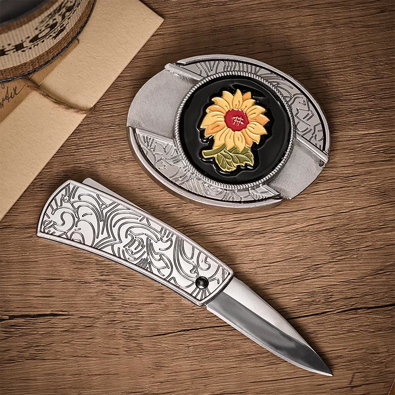 Ceinture en cuir avec boucle de couteau pliant caché Sunshine Sunflower à faire soi-même - image 1