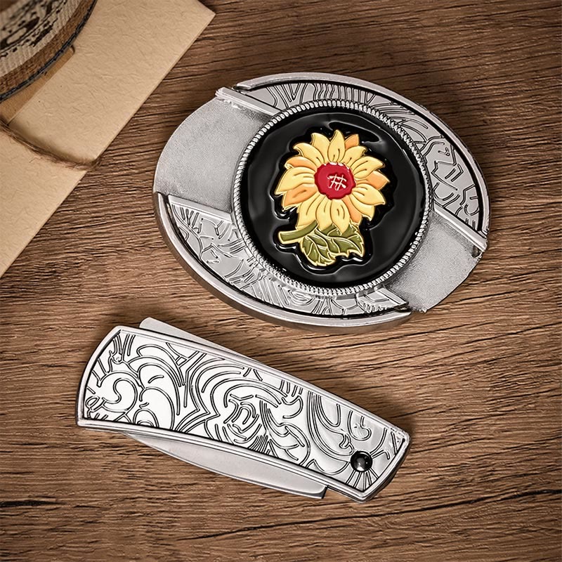 Ceinture en cuir avec boucle de couteau pliant caché Sunshine Sunflower à faire soi-même - image 9