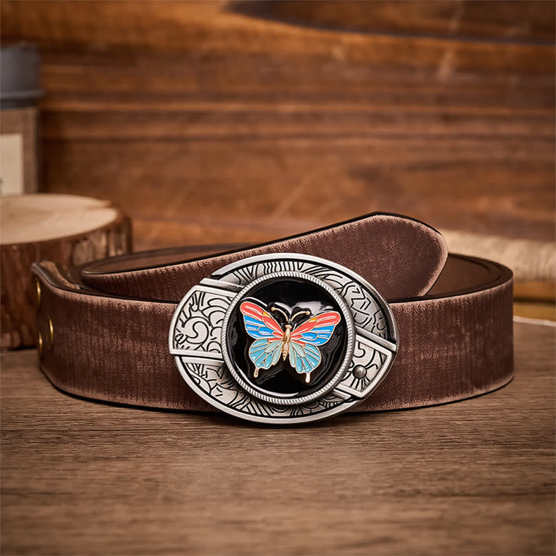 Boucle de couteau pliant caché papillon coloré à faire soi-même, ceinture en cuir - Papillon - Ceinture marron vieillie - 42 - image 5