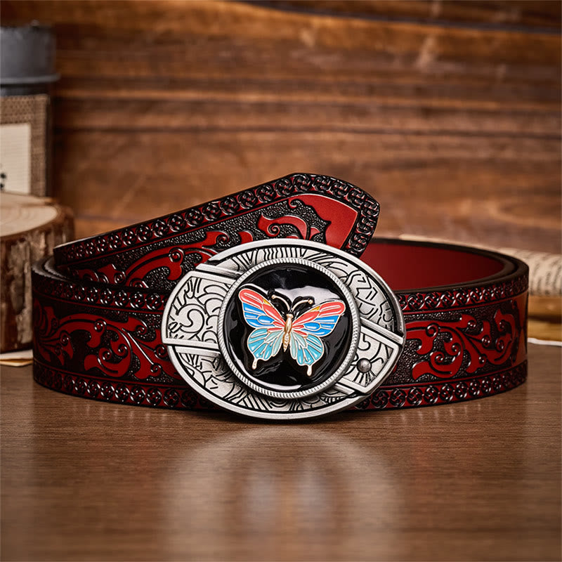 Boucle de couteau pliant caché papillon coloré à faire soi-même, ceinture en cuir - Papillon - Ceinture sculptée marron - 42 - image 6