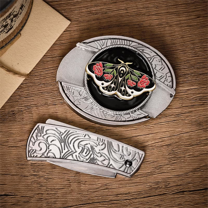 Ceinture en cuir avec boucle de couteau pliant dissimulé à motif gothique Rose Moth DIY - image 10