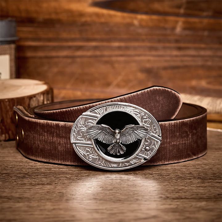 Ceinture en cuir avec boucle de couteau pliant dissimulé Black Freedom Eagle à faire soi-même - Aigle - Ceinture marron vieillie - 42 - image 5