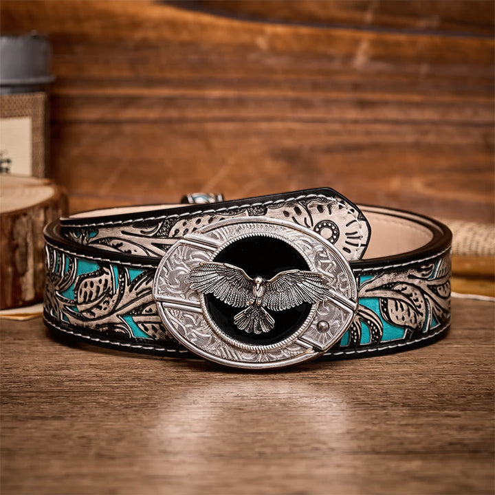 Ceinture en cuir avec boucle de couteau pliant dissimulé Black Freedom Eagle à faire soi-même - Aigle - Ceinture à fleurs grises - 42 - image 8