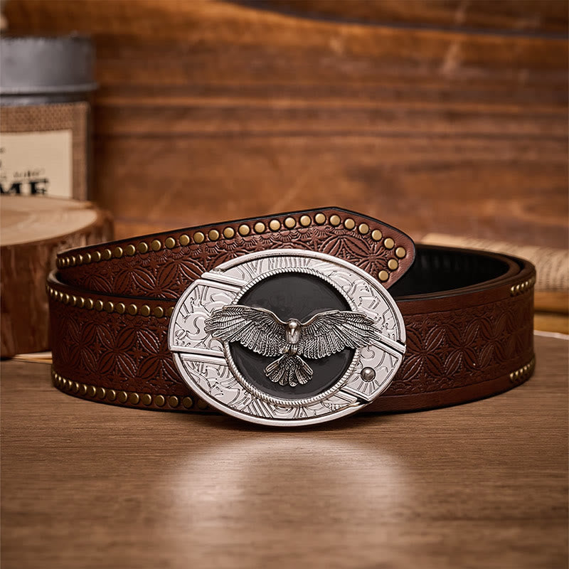 Ceinture en cuir avec boucle de couteau pliant dissimulé Black Freedom Eagle à faire soi-même - Aigle - Ceinture à rivets marron - 42 - image 4