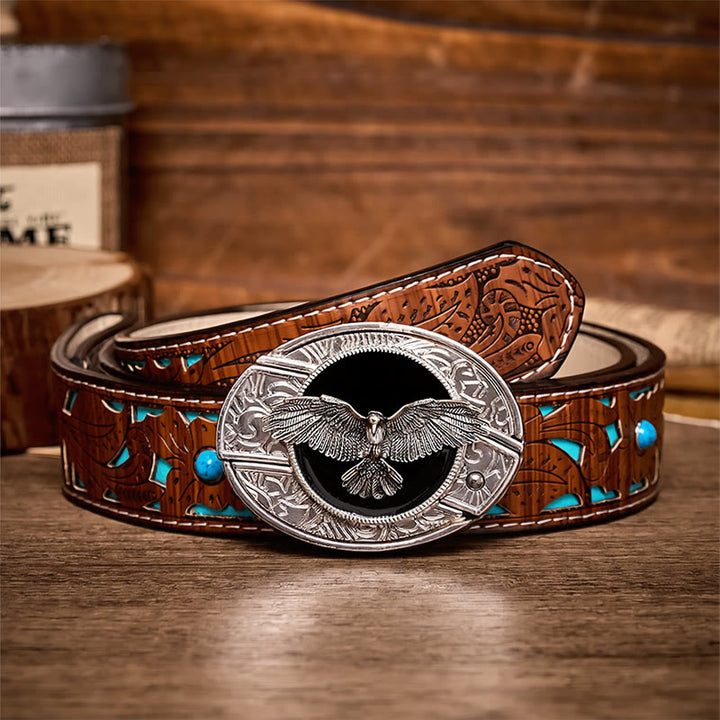 Ceinture en cuir avec boucle de couteau pliant dissimulé Black Freedom Eagle à faire soi-même - Aigle - Ceinture turquoise sculptée - 42 - image 3