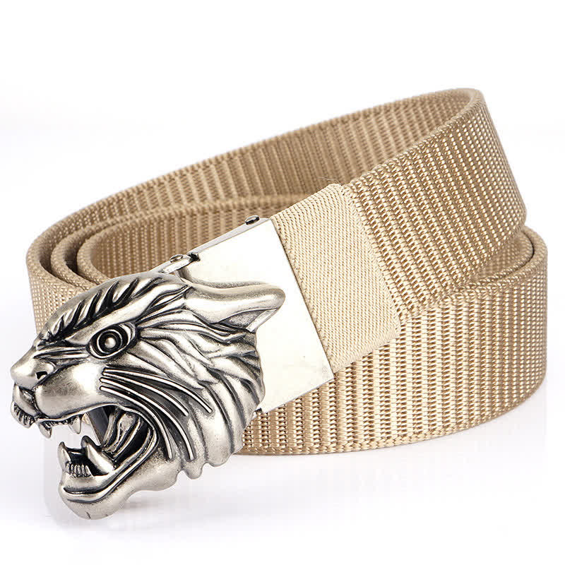 Ceinture en nylon à tête de tigre rugissante pour homme