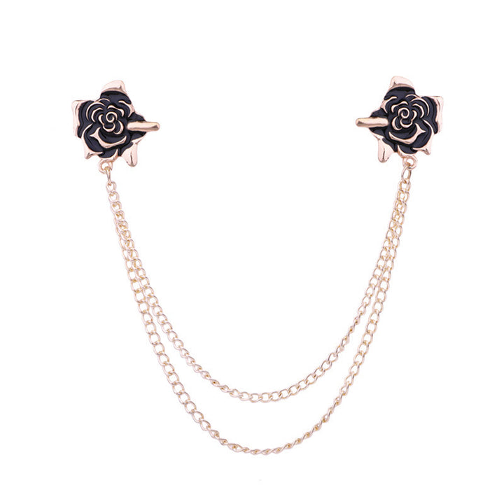Broche gothique à chaîne en forme de rose et d'épine pour chemise - Noir et or - image 6