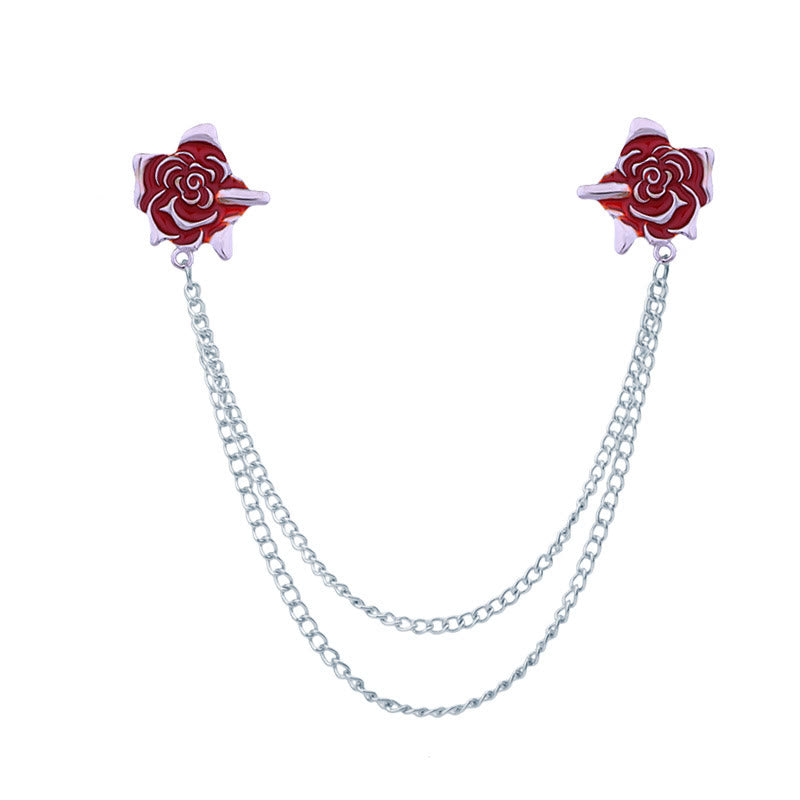 Broche gothique à chaîne en forme de rose et d'épine pour chemise - Rouge et argent - image 10