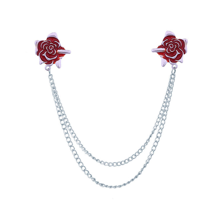 Broche gothique à chaîne en forme de rose et d'épine pour chemise - Rouge et argent - image 10