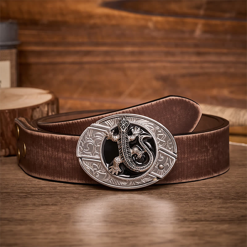 Ceinture en cuir avec boucle de couteau pliant caché Desert Lizard à faire soi-même - Lézard - Ceinture marron vieillie - 42 - image 5