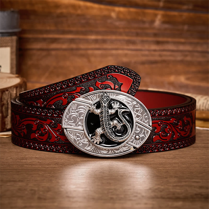 Ceinture en cuir avec boucle de couteau pliant caché Desert Lizard à faire soi-même - Lézard - Ceinture sculptée marron - 42 - image 6