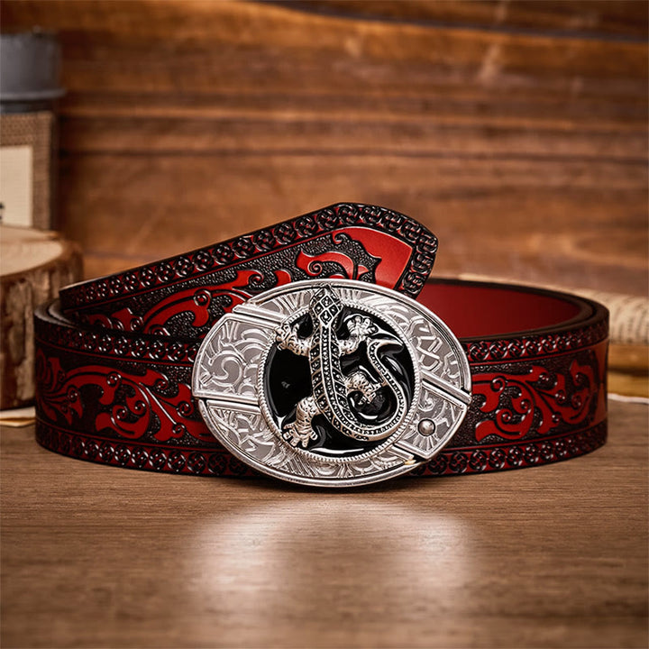 Ceinture en cuir avec boucle de couteau pliant caché Desert Lizard à faire soi-même - Lézard - Ceinture sculptée marron - 42 - image 6