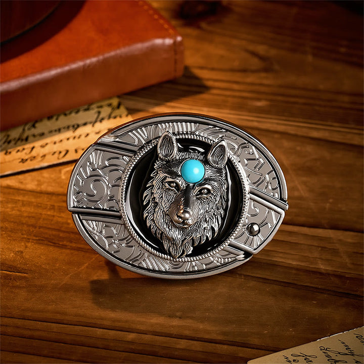 Ceinture en cuir avec boucle de couteau pliant caché Turquoise Wolf à faire soi-même - Loup - Sans ceinture - Ceinture non incluse - image 0