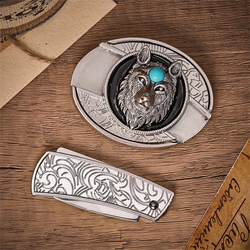 Ceinture en cuir avec boucle de couteau pliant caché Turquoise Wolf à faire soi-même - image 9