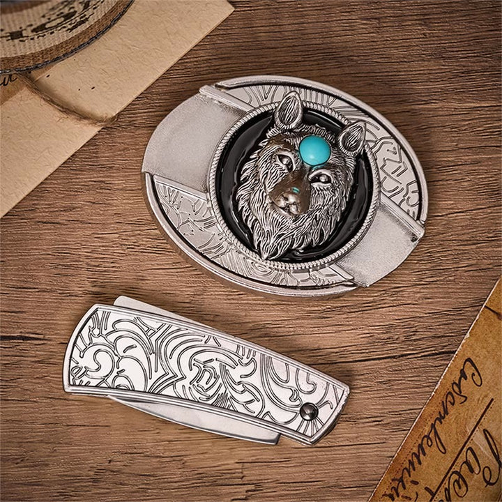 Ceinture en cuir avec boucle de couteau pliant caché Turquoise Wolf à faire soi-même - image 9