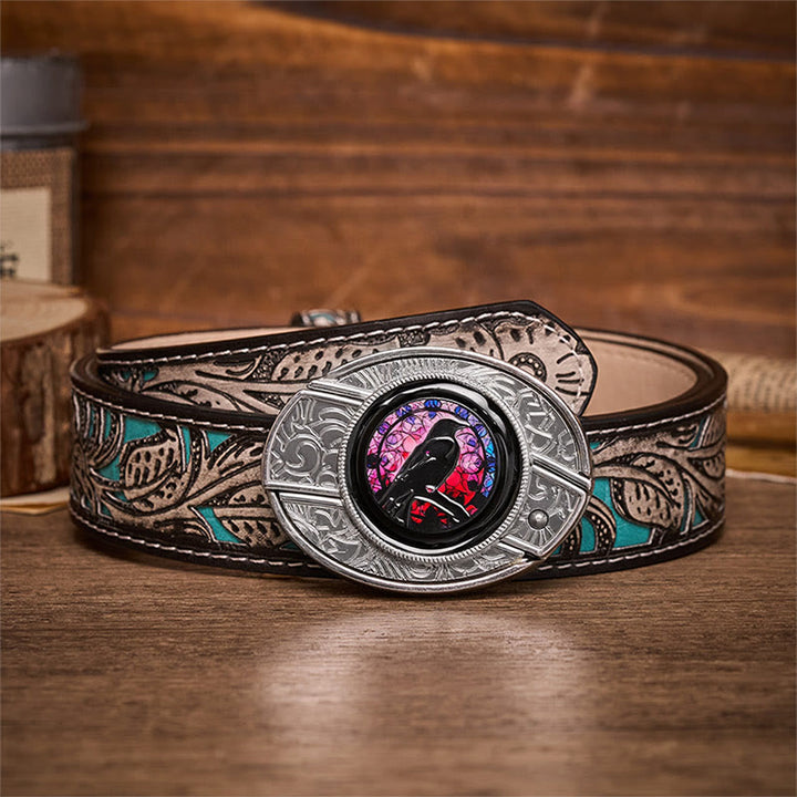 Ceinture en cuir avec boucle de couteau pliant caché Witchy Raven à faire soi-même - Corbeau - Ceinture à fleurs grises - 42 - image 8