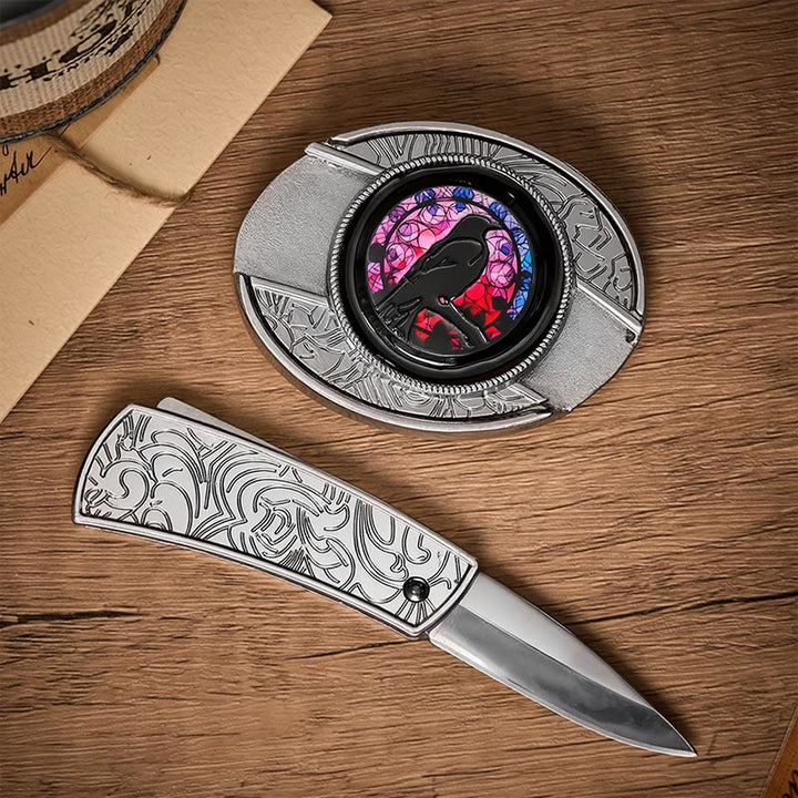 Ceinture en cuir avec boucle de couteau pliant caché Witchy Raven à faire soi-même - image 1