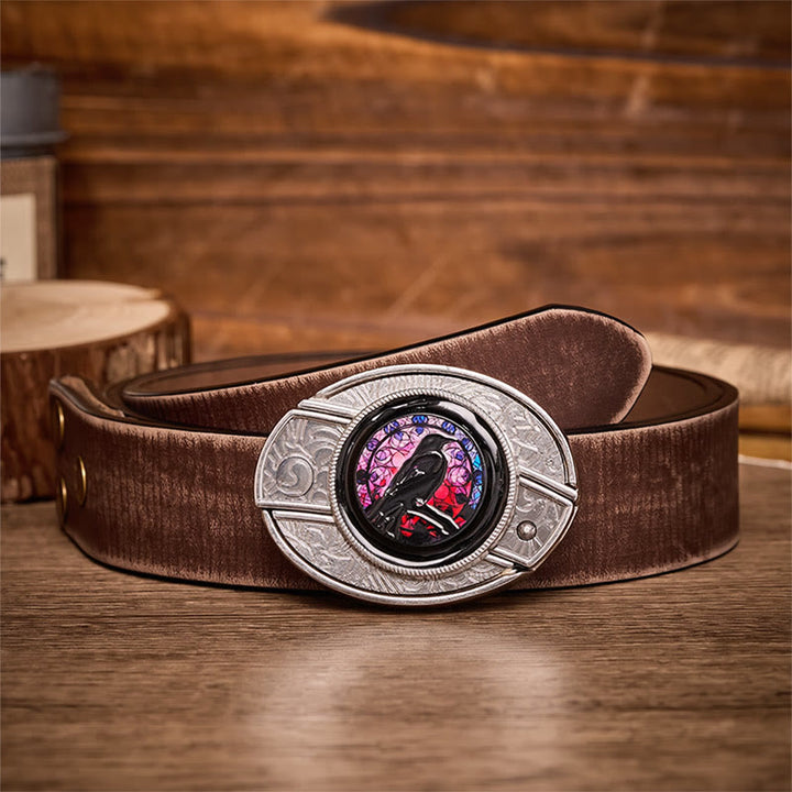 Ceinture en cuir avec boucle de couteau pliant caché Witchy Raven à faire soi-même - Corbeau - Ceinture marron vieillie - 42 - image 5