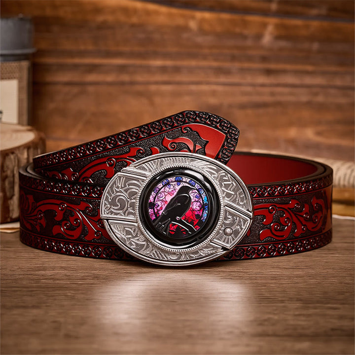 Ceinture en cuir avec boucle de couteau pliant caché Witchy Raven à faire soi-même - Corbeau - Ceinture sculptée marron - 42 - image 6
