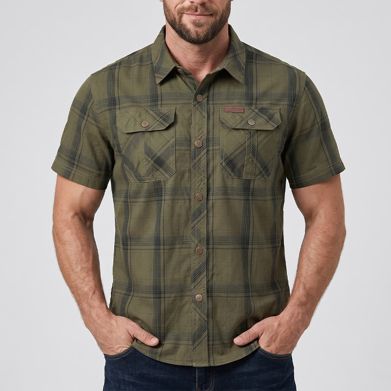 Chemise à carreaux vintage pour homme avec poches poitrine à rabat - image 1