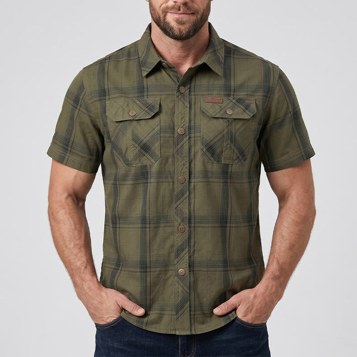 Chemise à carreaux vintage pour homme avec poches poitrine à rabat - image 1