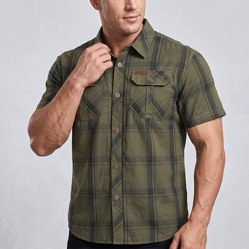 Chemise à carreaux vintage pour homme avec poches poitrine à rabat - image 3