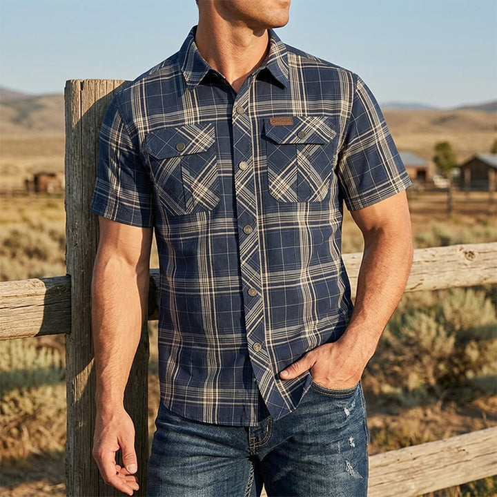 Chemise à carreaux vintage pour homme avec poches poitrine à rabat - Bleu royal - 5XL - image 5