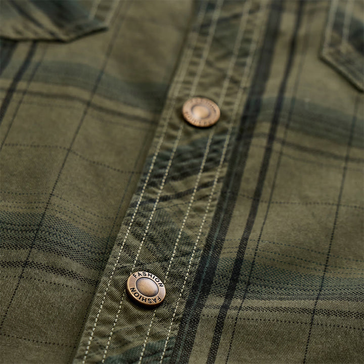 Chemise à carreaux vintage pour homme avec poches poitrine à rabat - image 8
