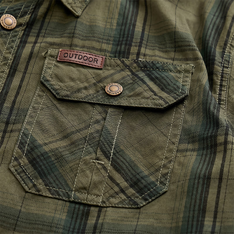 Chemise à carreaux vintage pour homme avec poches poitrine à rabat - image 7