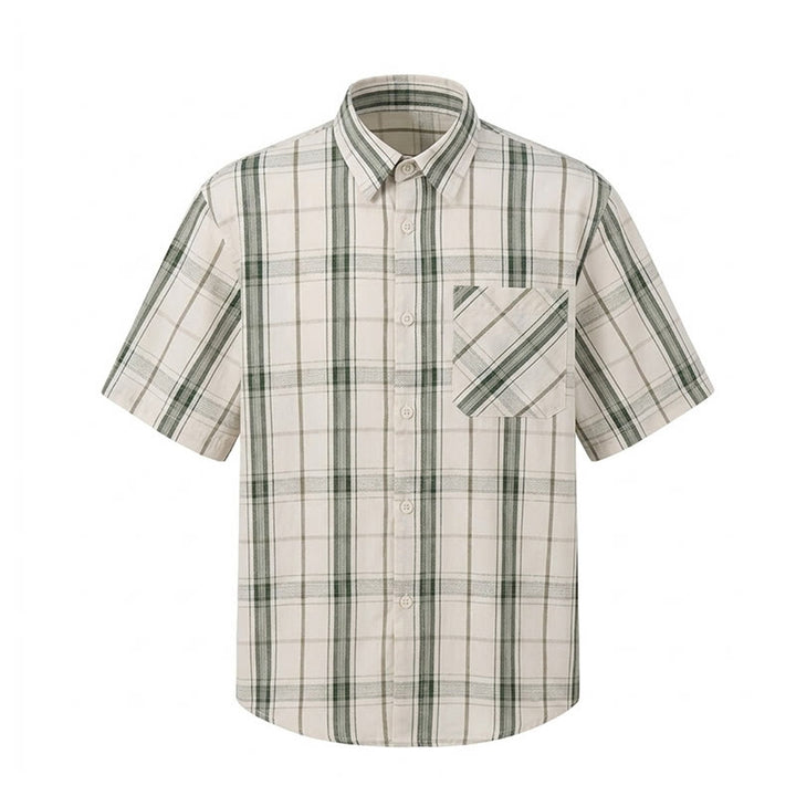 Chemise à carreaux rayée classique sur fond crème, idéale pour le bureau au quotidien. - image 14