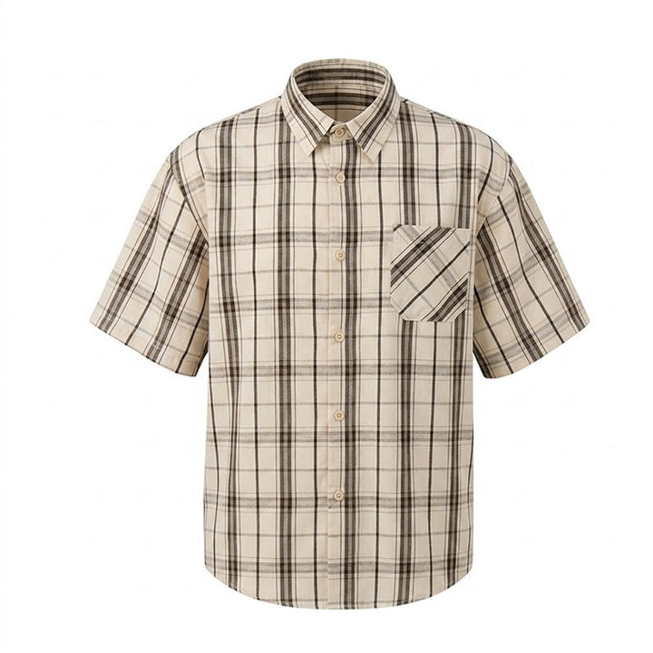 Chemise à carreaux rayée classique sur fond crème, idéale pour le bureau au quotidien. - image 13