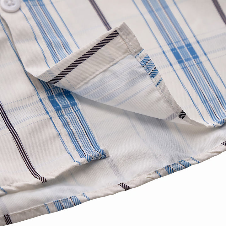 Chemise à carreaux rayée classique sur fond crème, idéale pour le bureau au quotidien. - image 9