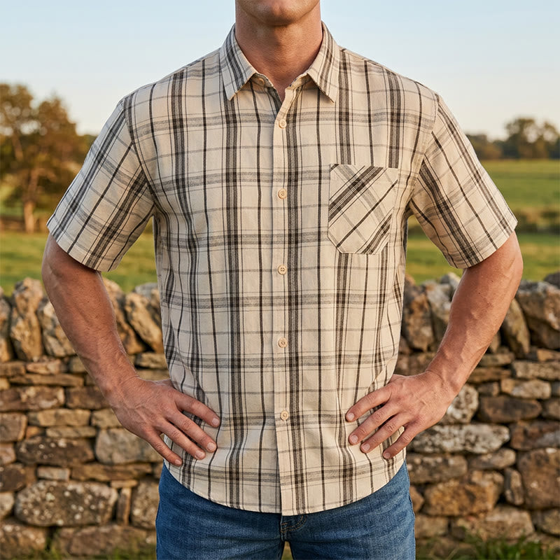 Chemise à carreaux rayée classique sur fond crème, idéale pour le bureau au quotidien. - Brun - 3XL - image 4