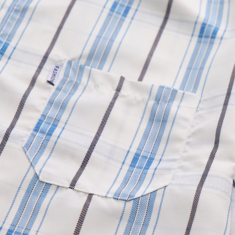 Chemise à carreaux rayée classique sur fond crème, idéale pour le bureau au quotidien. - image 7