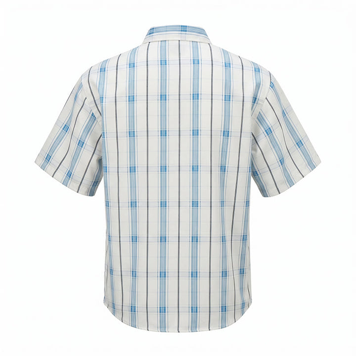 Chemise à carreaux rayée classique sur fond crème, idéale pour le bureau au quotidien. - image 12