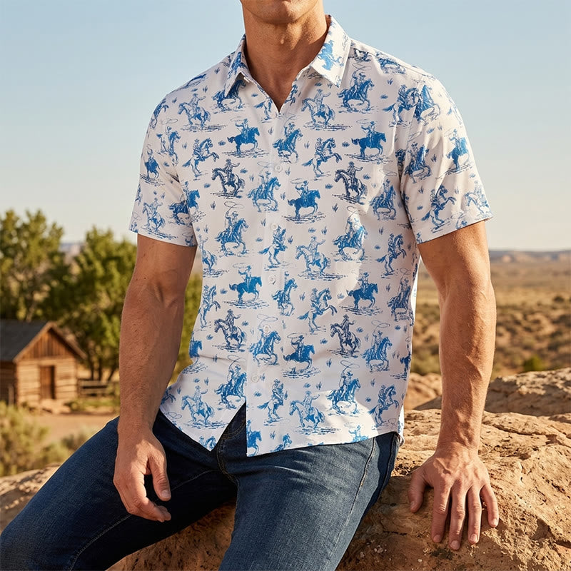 Chemise classique de cowboy bleue et blanche « Ride Into Style » - Bleu et blanc - 3XL - image 0