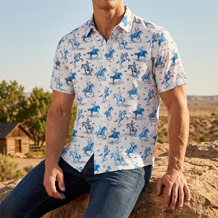 Chemise classique de cowboy bleue et blanche « Ride Into Style » - Bleu et blanc - 3XL - image 0