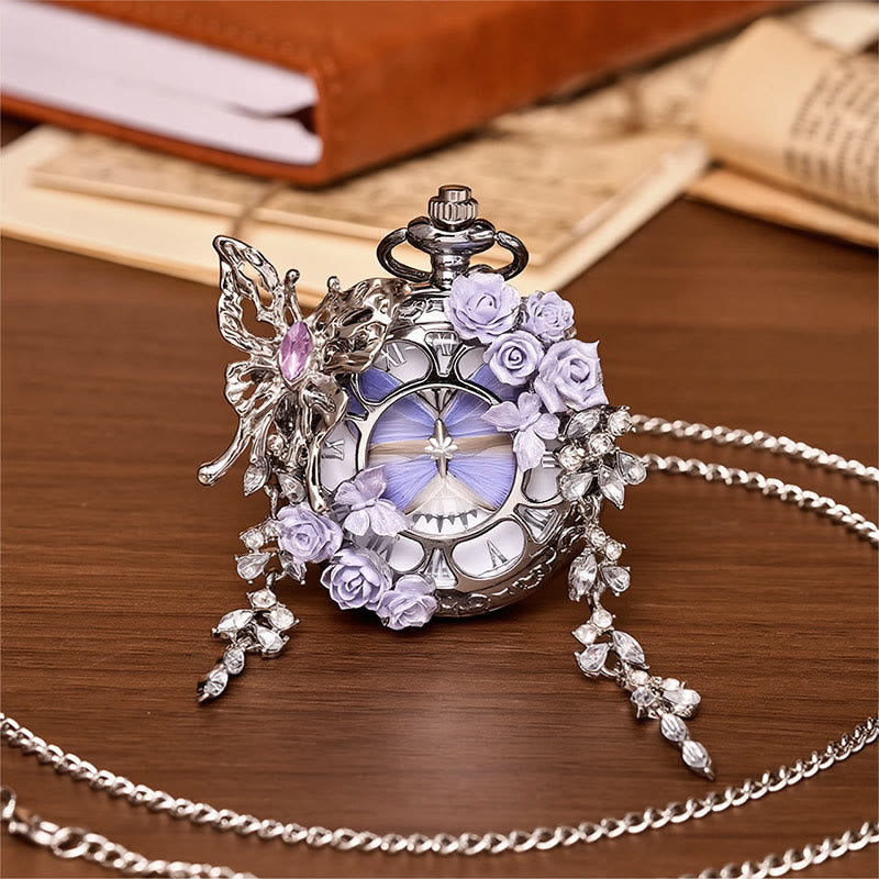 Montre de poche artisanale Lavande Butterfly Secret Garden - Style n° 1 - image 0