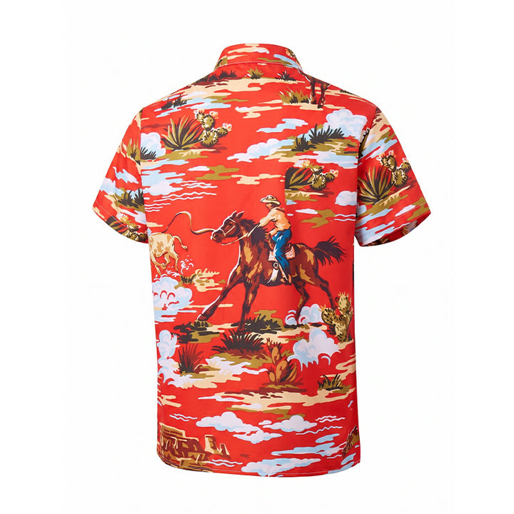 T-shirt rouge imprimé cowboy du désert de l'Ouest et cactus - image 10