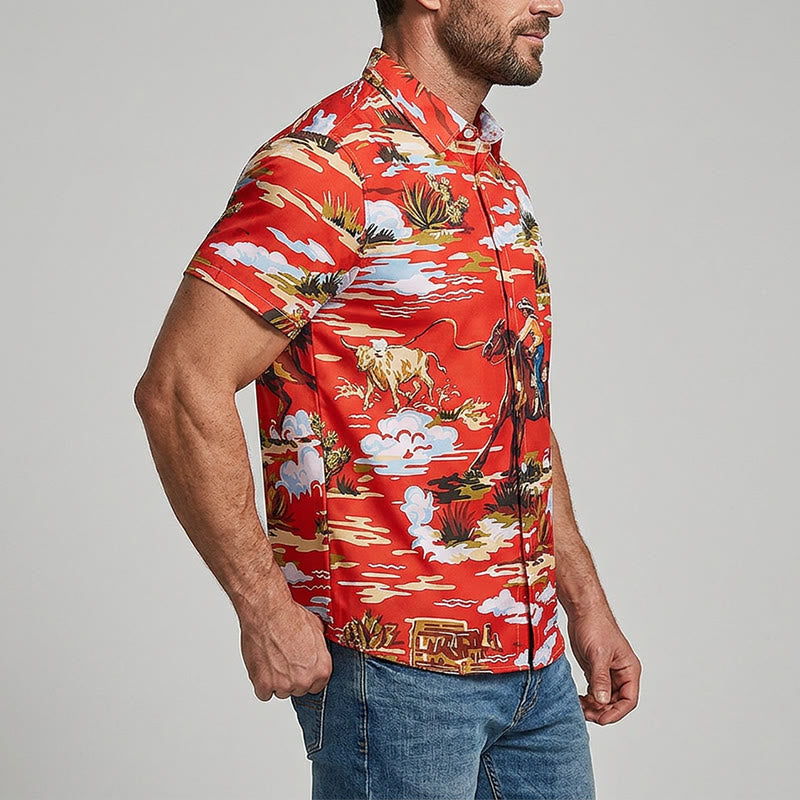 T-shirt rouge imprimé cowboy du désert de l'Ouest et cactus - image 3