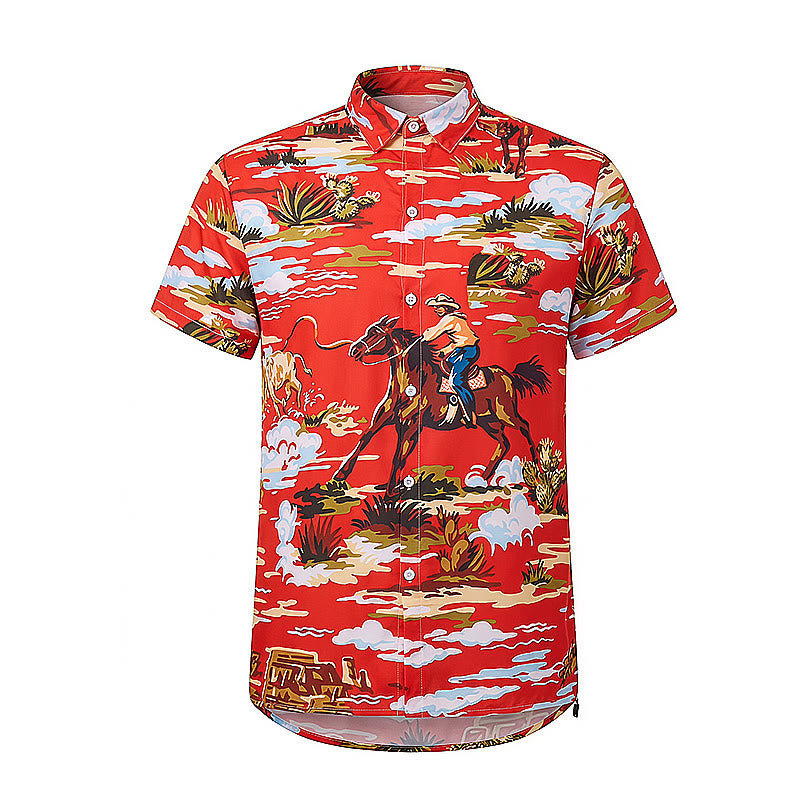 T-shirt rouge imprimé cowboy du désert de l'Ouest et cactus - image 9