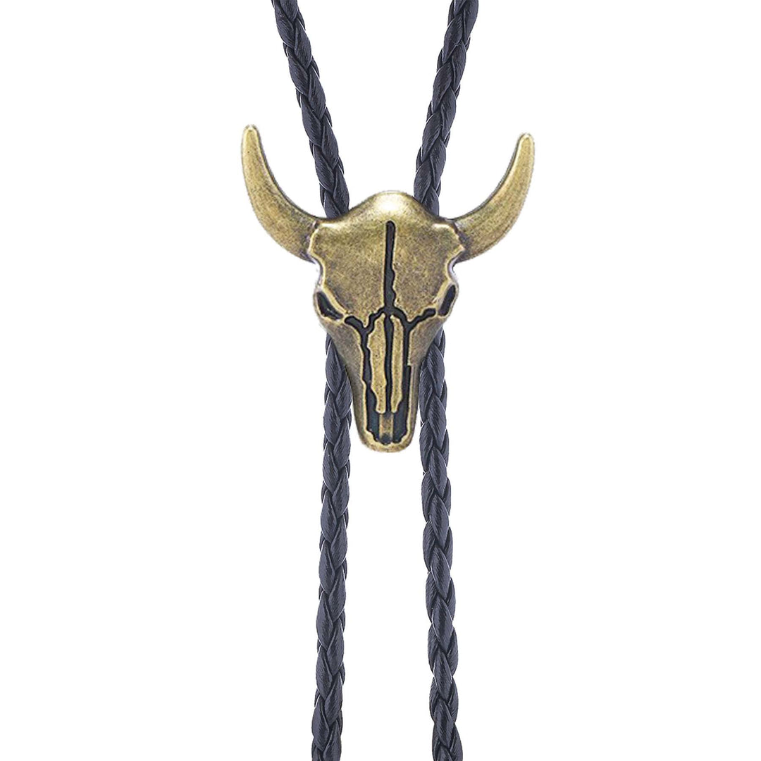 Cravate bolo vintage cowboy en bronze avec crâne de taureau - image 2