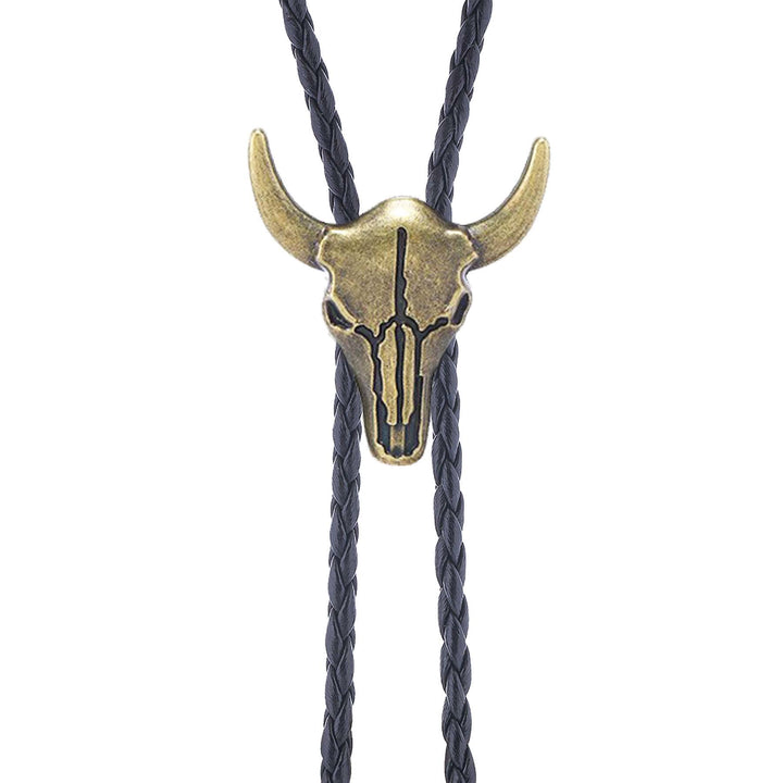 Cravate bolo vintage cowboy en bronze avec crâne de taureau - image 2