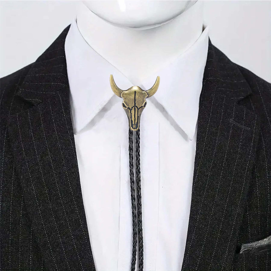Cravate bolo vintage cowboy en bronze avec crâne de taureau - image 0