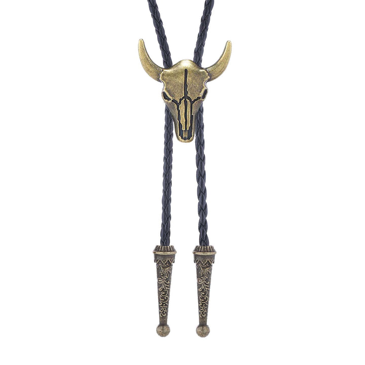 Cravate bolo vintage cowboy en bronze avec crâne de taureau - Bronze - image 3