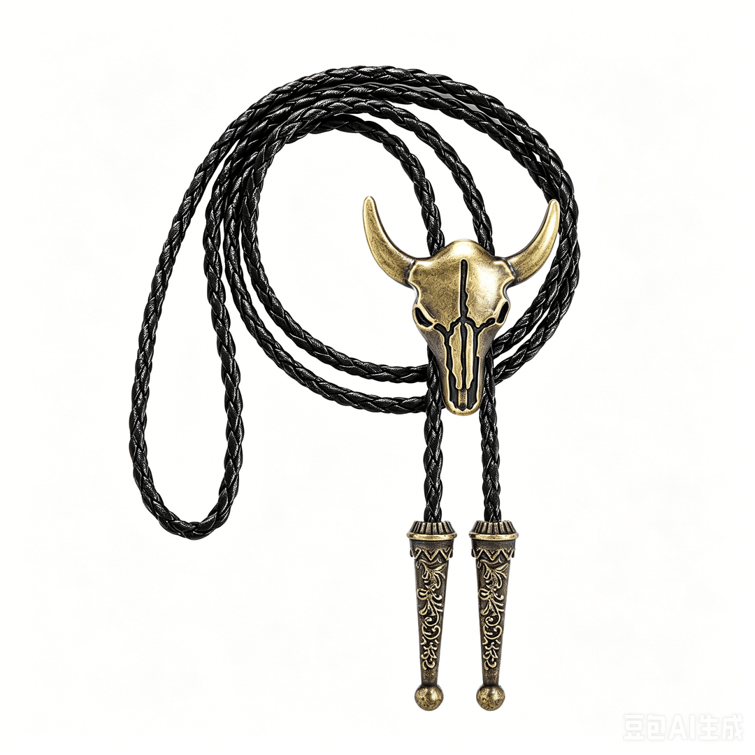 Cravate bolo vintage cowboy en bronze avec crâne de taureau - image 4