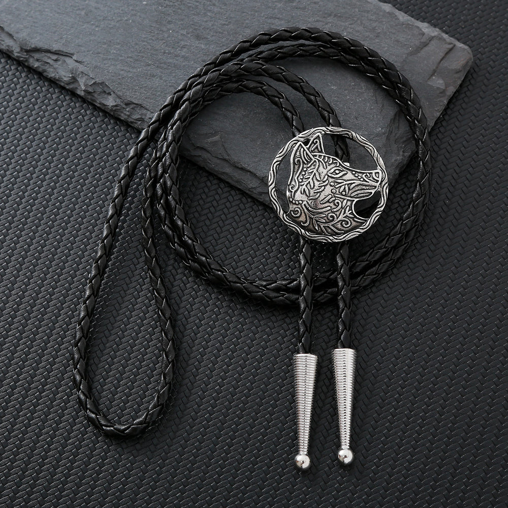 Cravate bolo vintage antique dorée à tête de loup creuse - Argent - image 1