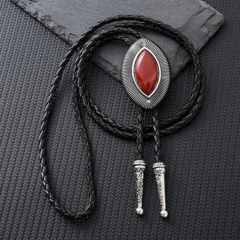 Cravate bolo vintage antique à bordure torsadée ovale en pierre œil-de-chat - Jaspe rouge - image 1