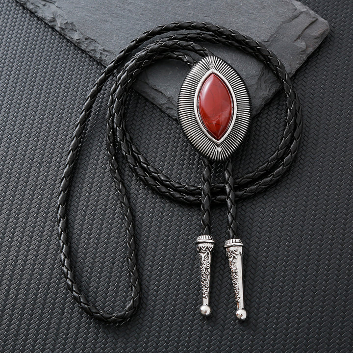 Cravate bolo vintage antique à bordure torsadée ovale en pierre œil-de-chat - Jaspe rouge - image 1
