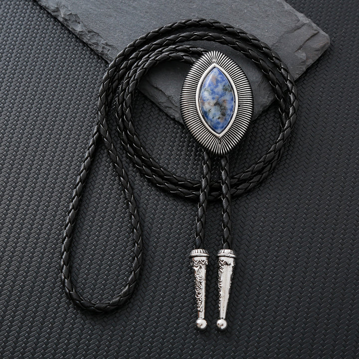 Cravate bolo vintage antique à bordure torsadée ovale en pierre œil-de-chat - Sodalite bleue - image 6